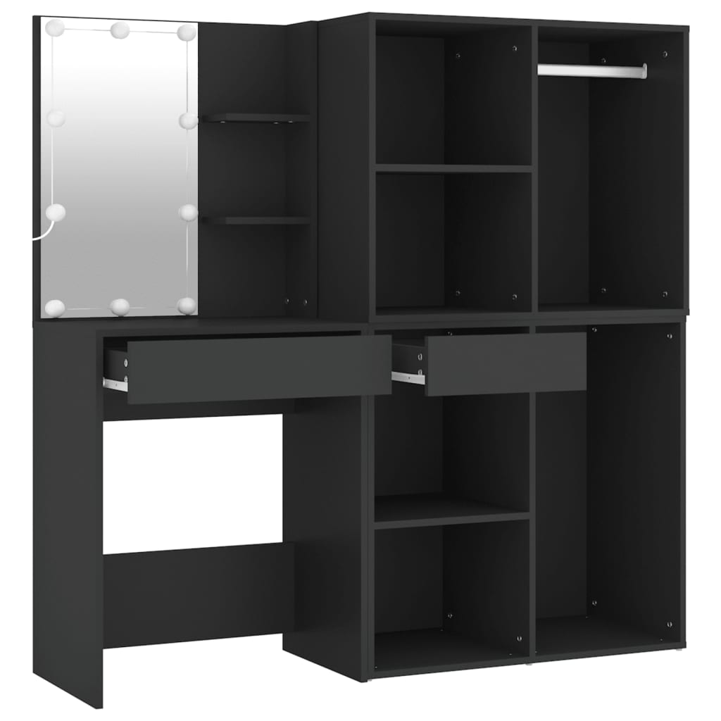 Led Dressing Table With Cabinets Black Engineered Wood